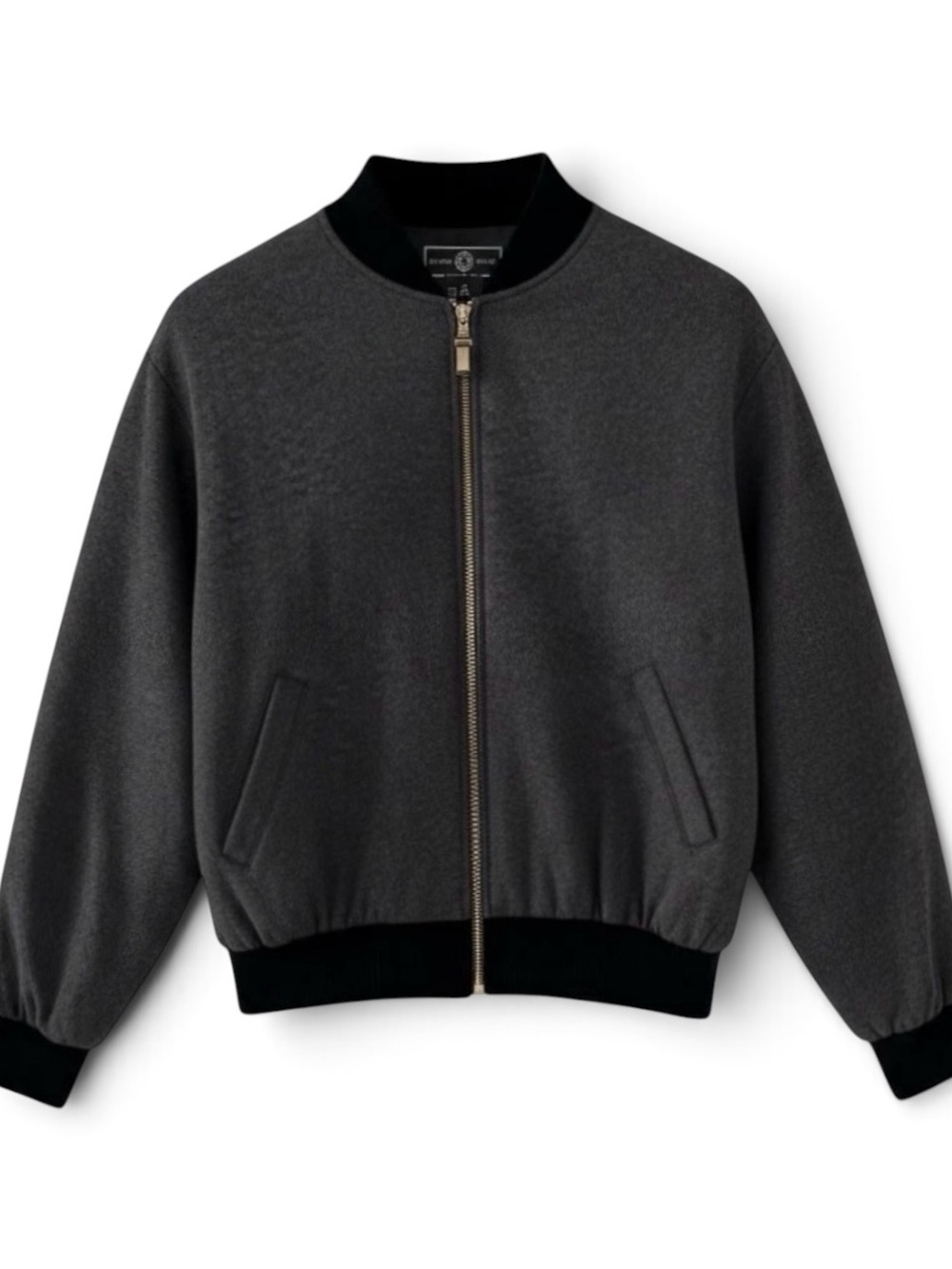 St. John Charcoal Grey Bomber Jacket with Black Velvet Trim Size 2